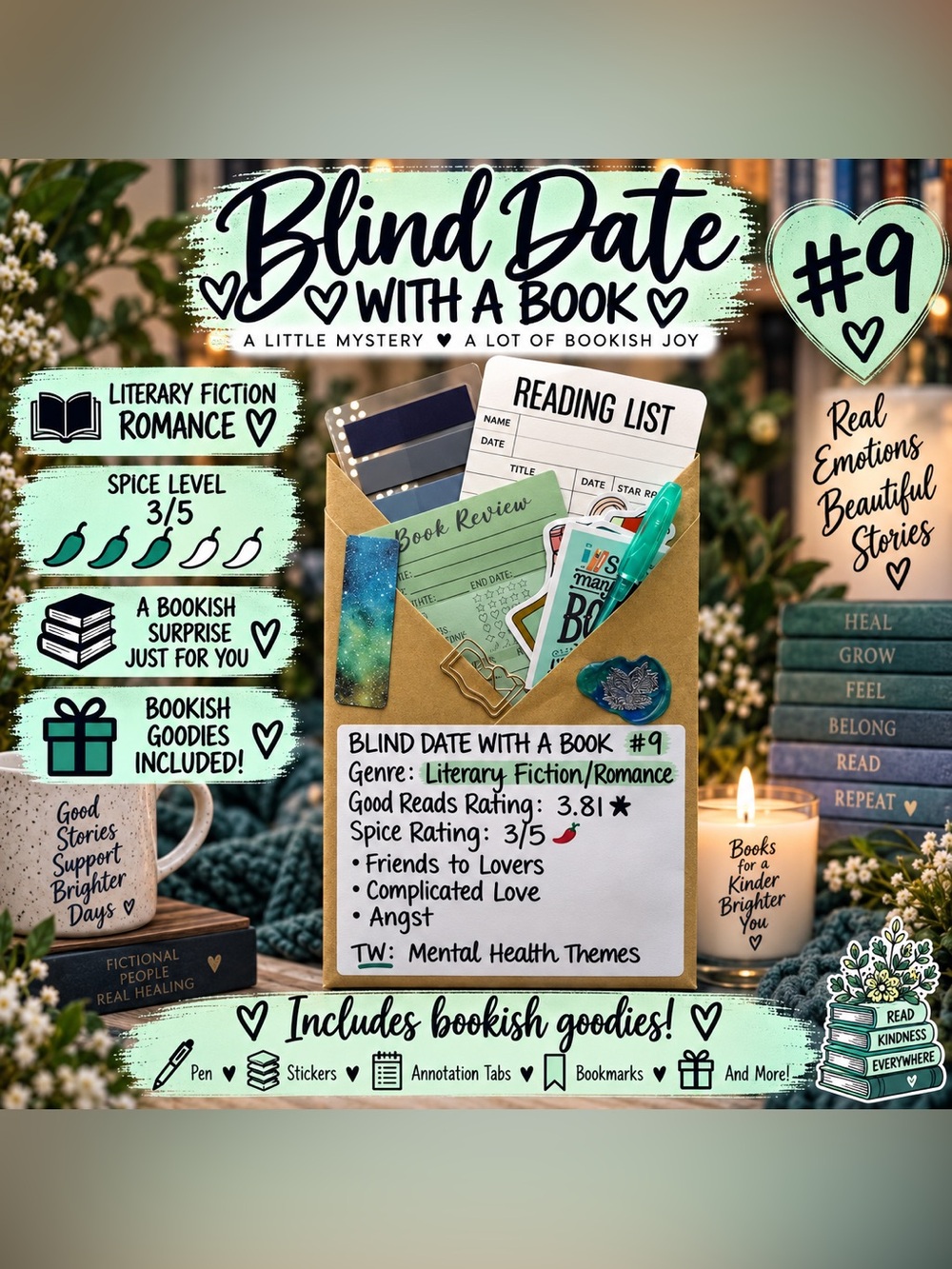 Blind Date With a Book #9 - Literary Fiction/Romance Book + Accessories